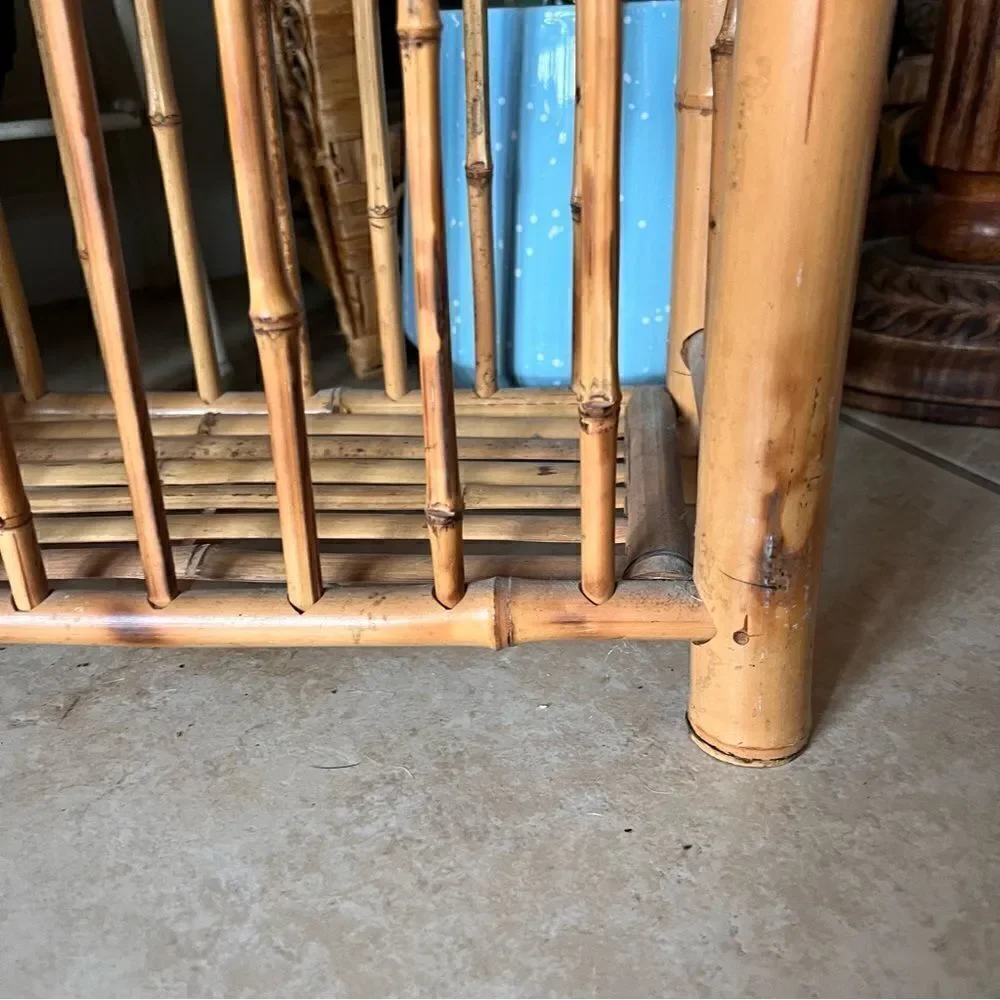 Vintage 1930 English Tortoiseshell Bohemian Rattan Bamboo Magazine/Record Rack